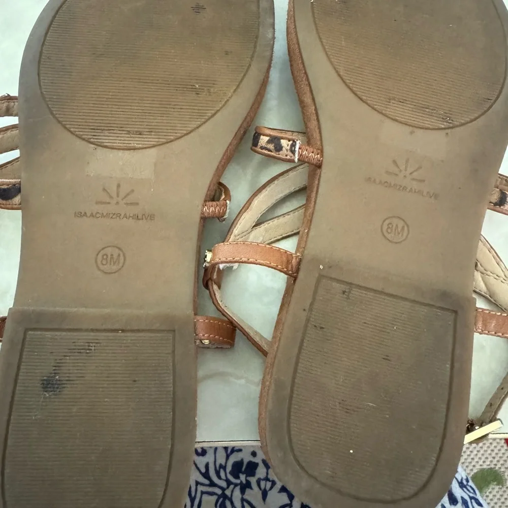 Isaac Mizrahi Cognac & Leopard Thong Sandals! ECU - Picture 9 of 9